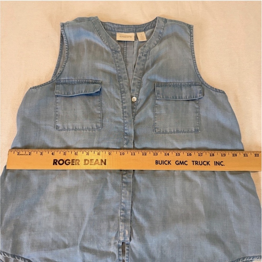 Chico's Blue Lyocell Sleeveless Tie Front Button Down Top Size 1 - Picture 7 of 9
